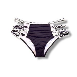 Victoria’s Secret Bikini Bottom Women’s Size‎ Medium Black Pink Strappy Swim
